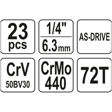 Galvučių su terkšle rinkinys 1/4", 23 vnt. 4