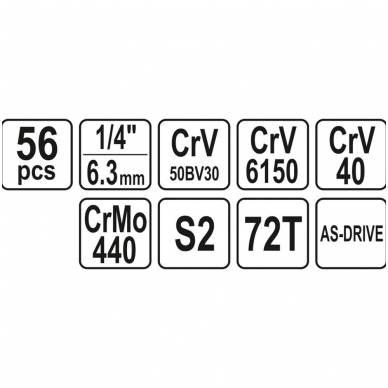 Galvučių su terkšle rinkinys 1/4", 56vnt. 4