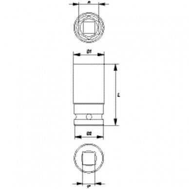 Galvutė smūginė šešiakampė ilga (1") 30mm. 1