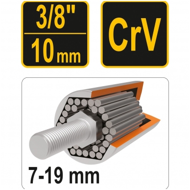 Galvutė universali ilga | 10 mm (3/8") | 7 - 19 mm 3