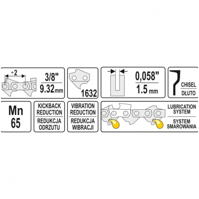 Grandinė benzininiam pjūklui su būgnu 3/8" 1,5mm (0,058") 1632L 4