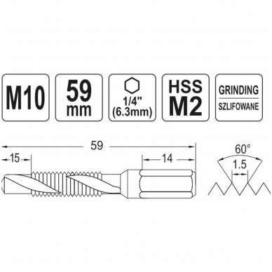 Grąžtas, sriegiklis - Hex - M10 3