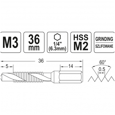 Grąžtas, sriegiklis - Hex - M3 3