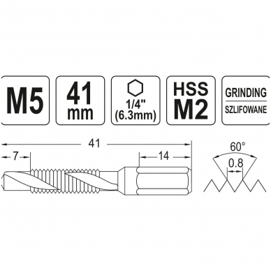 Grąžtas, sriegiklis - Hex - M5 3