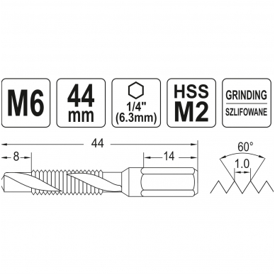 Grąžtas, sriegiklis - Hex - M6 3