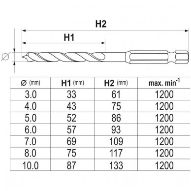 Grąžtų medžiui rinkinys 1/4" antgalis 3-10mm. 7vnt. 3