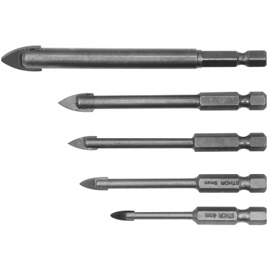 Grąžtų rinkinys stiklui ir keramikai - 6.3 mm (1/4")- 4-10 mm -5 vnt.