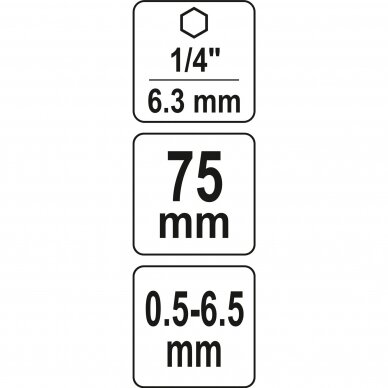 Griebtuvas grąžtams 0.5-6.5mm., su 1/4" (6.3mm) antgaliu 2
