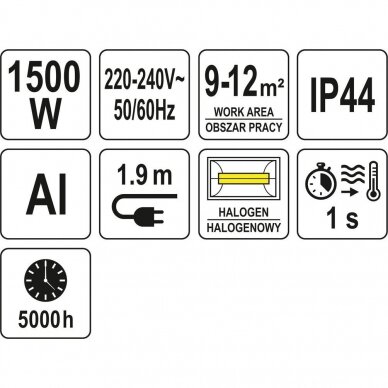 Infraraudonųjų spindulių šildytuvas pakabinamas 1500W 4