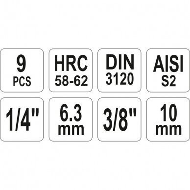 Įpresuotų antgalių rinkinys 1/4"+3/8", 9vnt Hex H2-H12 1