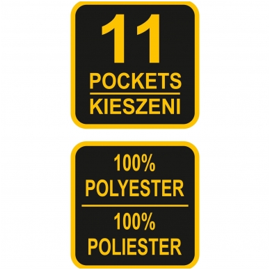 Įrankių dėklas su diržu ir 11 kišenių, 2 metaliniai laikikliai 2