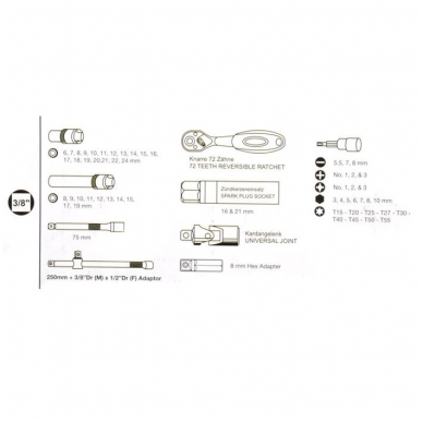Įrankių komplektas 3/8", 61 vnt 4