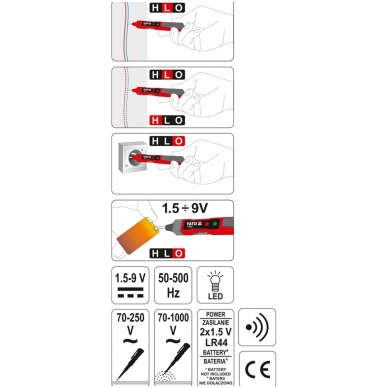 Įtampos testeris - 1,5-9v - 70-250v - 70-1000v 2