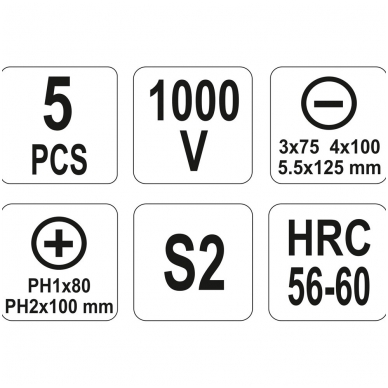 Izoliuotų atsuktuvų rinkinys elektrikui 5vnt. 2