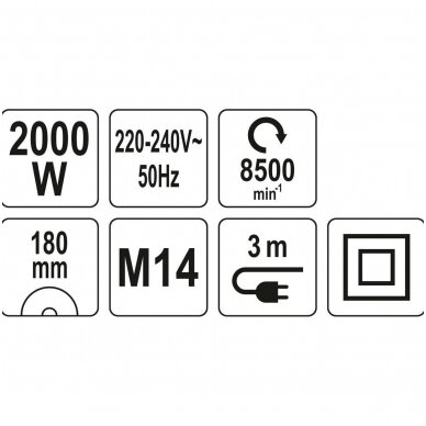 Kampinis šlifuoklis 2000W 180mm. 2