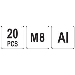 Kniedžių varžtai aliuminis M8 20vnt. 2