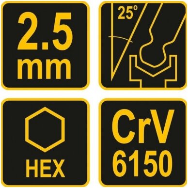 L tipo atsuktuvas HEX su rankena šarnyrinis 2.5mm. 2