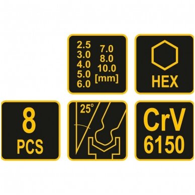 L tipo atsuktuvų rinkinys Hex šešiakampis šarnyriniai 8vnt. 2