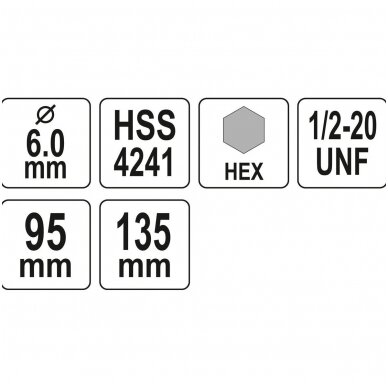 Laikiklis gręžimo karūnai TCT 1/2"-20UNF 10mm. Hex 2