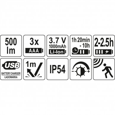 Lempa dedama ant galvos lygus žibinto reguliavimas / judesio daviklis 500LM AKU/3XAAA OSRAM LED 4