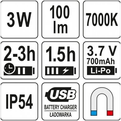 Lempa universali įkraunama su magnetu/lanksti USB 8