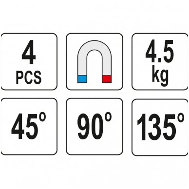 Magnetinių laikiklių rinkinys 45°- 90° - 135° 4vnt. 2