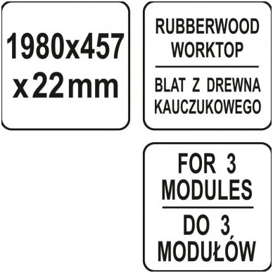 Medinis stalviršis trims pagrindinėms spintelėms 1980 X 457 X 25mm. 2