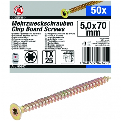 Medsraigčių rinkinys 5,0 x 70 mm, T25, 50vnt.