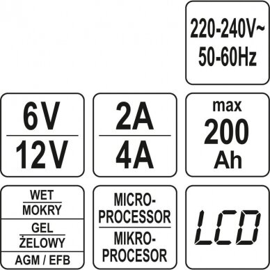 Pakrovėjas 6 V ir 12 V akumuliatorių įkrovimui 6V/2A 12V/4A 4