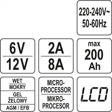 Pakrovėjas 6 V ir 12 V akumuliatorių įkrovimui 6V/2A, 12V/8A 5