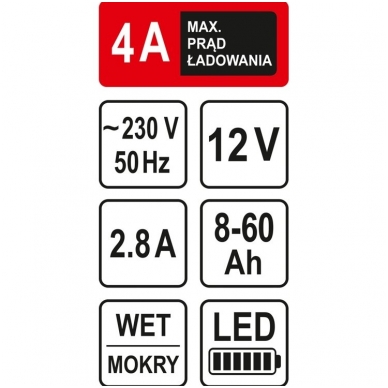 Pakrovėjas akumuliatoriams 4A - 12V - 60 Ah - LED 3