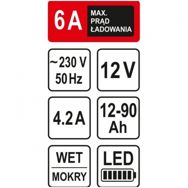 Pakrovėjas akumuliatoriams 6A -12V - 90 Ah - LED 3