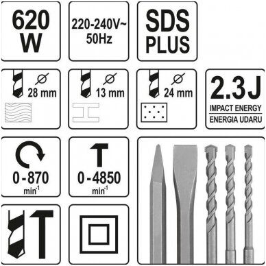 Perforatorius SDS PLUS metalinė pavara 620W 2