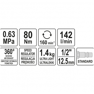 Pneumatinė rankena galvutėms 1/2" 80Nm. 3