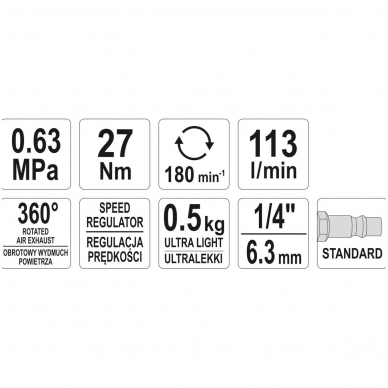 Pneumatinė rankena galvutėms 1/4"  27Nm 3