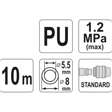 Pneumatinė žarna su antgaliais 5.5x8mm. 10M, PU 2