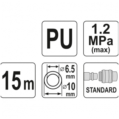 Pneumatinė žarna su antgaliais 6.5x10mm. 15M, PU 2