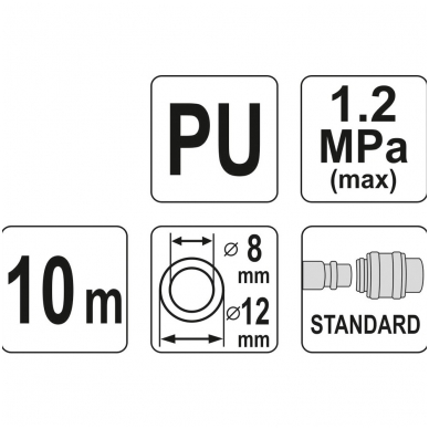 Pneumatinė žarna su antgaliais 8x12mm. 10M, PU 2