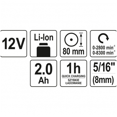 Poliruoklis akumuliatorinis 2AH - 1H - 80 mm - 2 greičiai 5