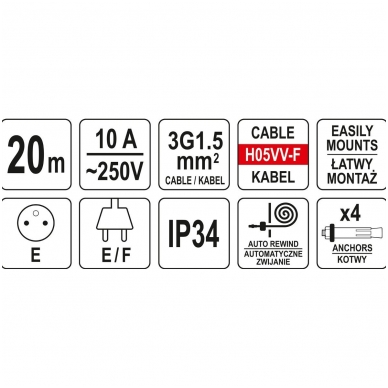 Prailginimo kabelis su automatine rite  20m. + 1m. 2