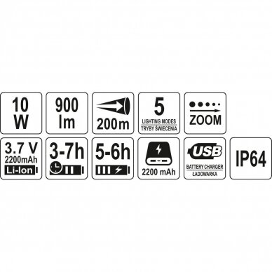 Prožektorius 10W 900LM IP64,POWERBANK, ZOOM  Akumuliatorinis 7