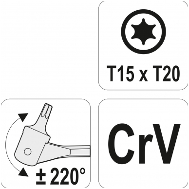 Raktas šarnyrinis dvipusis - T-Star (Torx) T15XT20 3