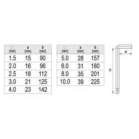 Šešiakampių šarnyrinių raktų komplektas 1,5-10mm. 9vnt.  1