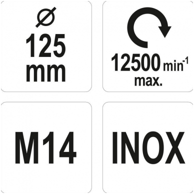 Šepetys vielinis lėkštės tipo nerūdijantis plienas INOX  M14 - 125mm. 3