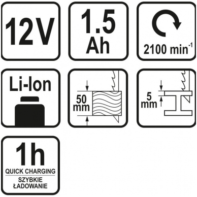 Siaurapjūklis akumuliatorinis 12V, 1,5AH krovimo laikas 60 min 4