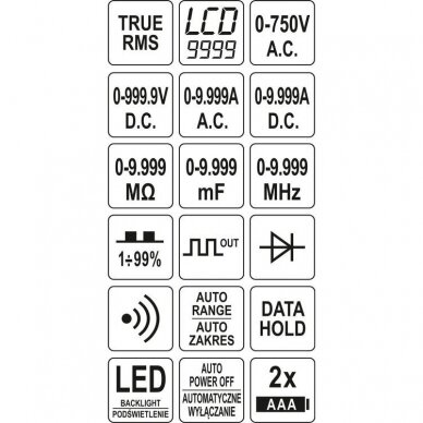 Skaitmeninis daugiafunkcinis testeris, TRUE RMS 9999 AUTO LCD 4