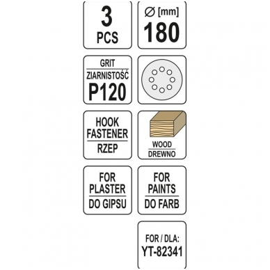 Šlifavimo popierius (velcro) apvalus su skylėm 180mm. P120 - 3vnt.  2