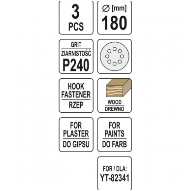 Šlifavimo popierius (velcro) apvalus su skylėm 180mm. P240 - 3vnt. 2
