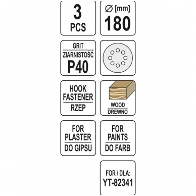 Šlifavimo popierius (velcro) apvalus su skylėm 180mm.  P40 - 3vnt. 2