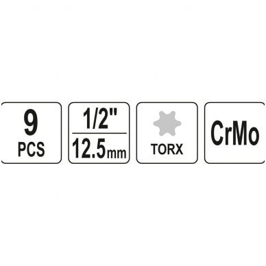 Smūginiai antgaliai (1/2") -T-Star (Torx) T20 - T70 - 9 vnt 4